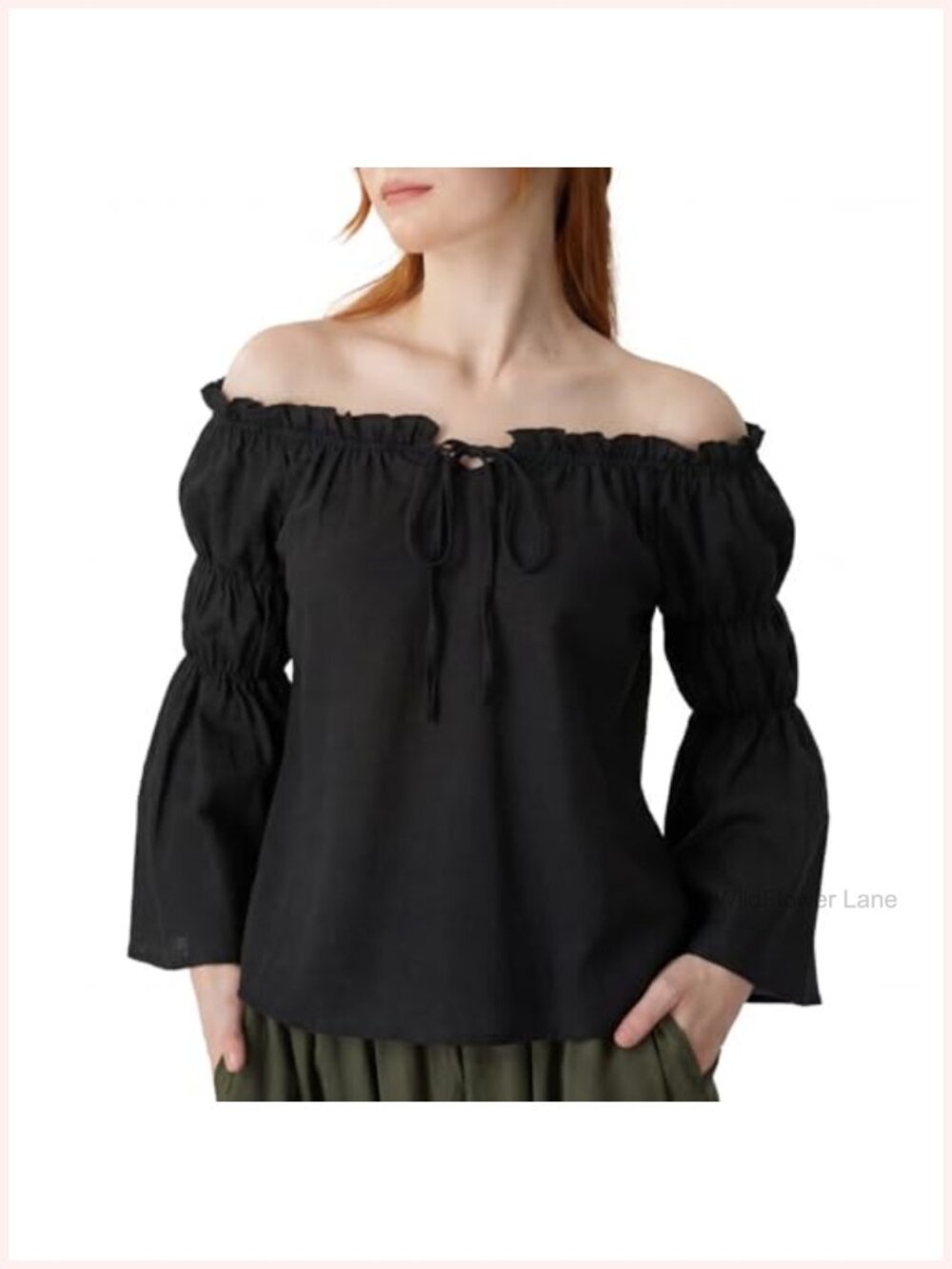Off Shoulder Bell Sleeve Peasant Blouse Top Cotton Rayon Women